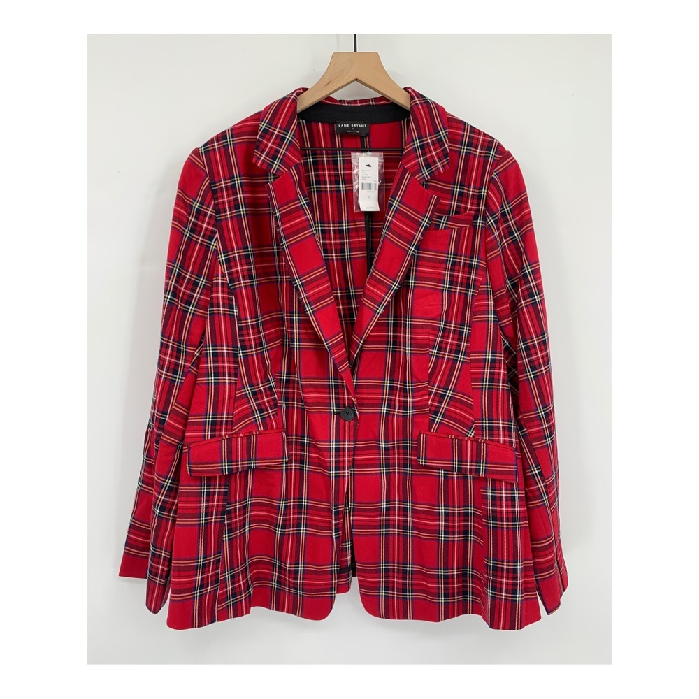 Lane Bryant Blazer Women 22 Red Plaid Tartan Christmas Holiday Lightweight NEW